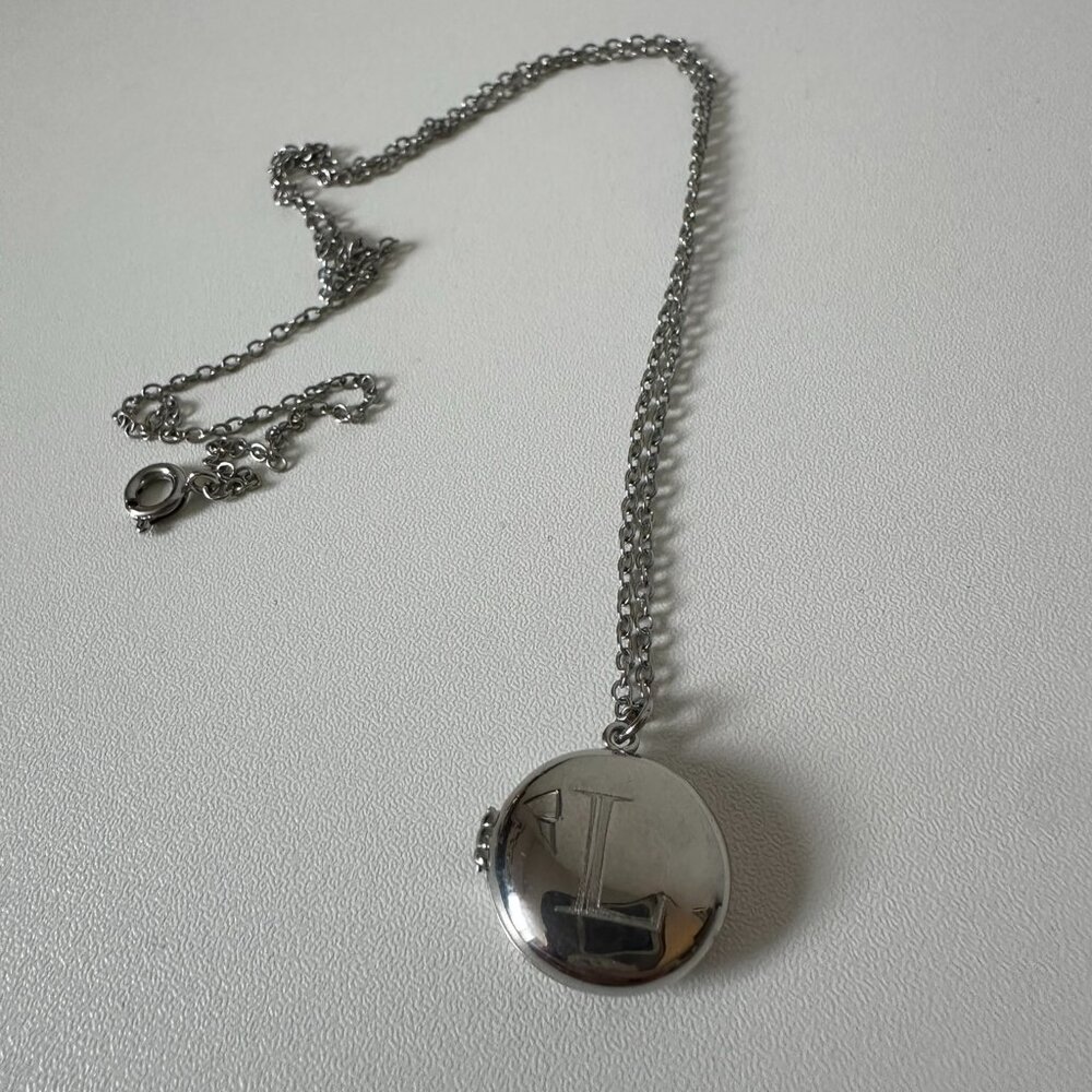 NEW Athra Initial L Necklace Locket Fine Silver Plated Silverworks 18" + 2"